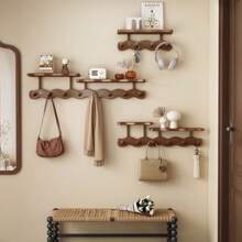 1 pieza Perchero de pared de bambú con ganchos, acabado pulido, fácil instalación, estilo casual, sin necesidad de taladrar, organizador multiusos para dormitorio, sala de estar, entrada