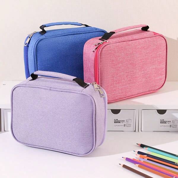 1 Estuche de lápices de gran capacidad para estudiantes, bolsa de papelería con 72 lápices de colores, caja de almacenamiento multifuncional de papelería