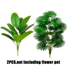 2pcs Giant Artificial Palm Tree And Banana Tree, Vibrant Tropical Plants With Green Leaves, Suitable For Home, Office, Hotel, Garden, Patio, Wedding, Festival Decoration, Indoor/Outdoor Use, Free Standing Floor, Multipurpose Room Decor, Artificial Palm Tree, Tropical Home Decoration