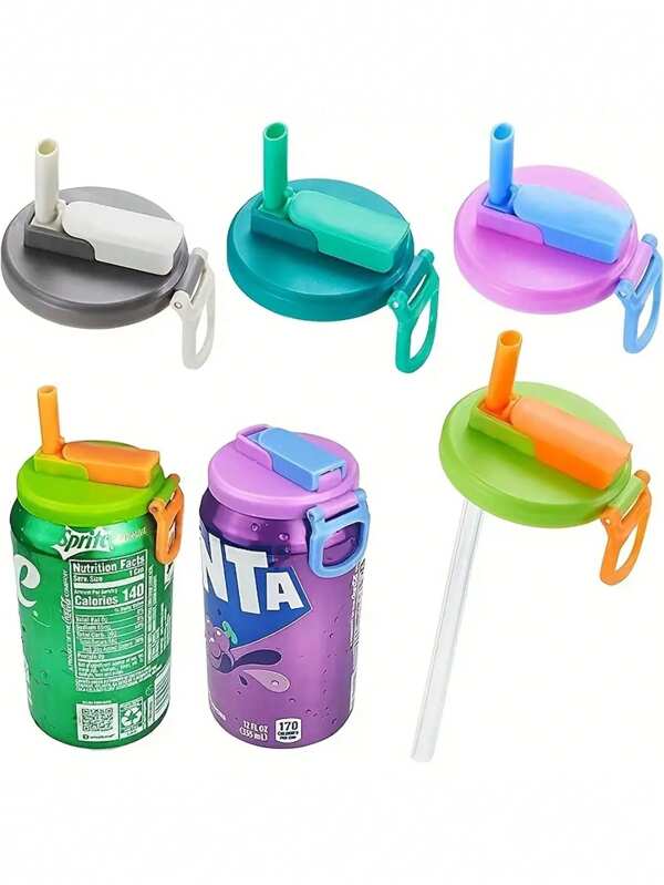 Couvercles réutilisables pour canettes de boissons, 4 couleurs, pour boissons, jus et boissons gazeuses, avec pailles