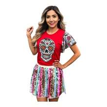 Playera blusa Mujer Manga Olanes - Rojo - Ver 2