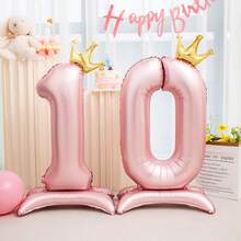1pc 42-Inch Pearl Pink Number Balloon, 4D Upright Cake Smash Birthday Decoration Photoshoot Prop - Pink - View 2