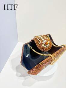New Design Irregularity Shape Small Party Rhinestone Bag Ladies Clutch Long Chain Shoulder Bag High Quality Rhinestone Bags Crystal Women'S Bag Fashionable Party Bag - Coffee Brown - View 6