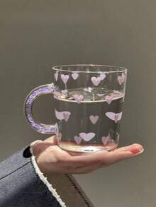 1 件可爱心形玻璃杯，钻石玻璃手柄杯，耐热家用玻璃水杯，早餐牛奶杯，办公室下午茶拿铁杯，果汁饮用杯，情侣水杯，节日礼品杯，送给家人和朋友的礼物，返校用品