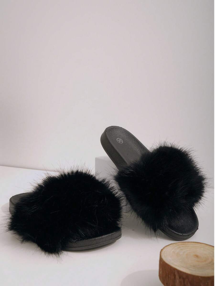 Zapatillas planas esponjosas y lindas, prácticas y versátiles - Negro - Ver 1