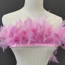 1 pezzo Nastri colorati di piume di tacchino, pizzo di piume, effetto fuochi d'artificio lunghi, bordo di tessuto, gonne per esibizioni sul palco, accessori decorativi fai-da-te per abbigliamento