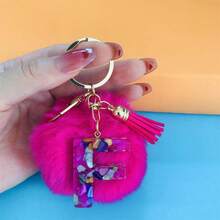 Llavero de letra inicial con pompón de moda para damas, accesorio colgante lindo de peluche, acrílico, llavero, anillo, bolso, mochila, colgante de coche, accesorio de coche, bolso, accesorio escolar, gótico, Y2K, accesorios de Halloween, regalo del Día del Maestro, ideas de regalo de Navidad - Rosa Fucsia - Ver 23