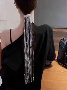 1 pièce Chaîne de cheveux pour queue de cheval basse à la mode, accessoire de fête scintillant avec strass et glands, bijou pour cheveux