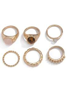 6pcs/Set Retro Baroque Style Colorful Faux Gem Rings, Suitable For Daily Wear, Gatherings, Parties, Holidays, Gift