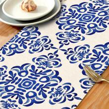 1 pieza Tapete de mesa con estampado floral retro azul, 4 piezas Individuales con estampado floral retro, adecuados para festivales, fiestas, cumpleaños, cenas, decoración de cocina y comedor, decoración del hogar y la habitación para todas las estaciones