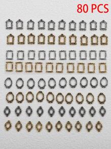80pezzi Set di accessori per decorare unghie, cornici metalliche 3D colore dorato e argento, ciondoli per unghie a forma di rombo, ovale e rettangolo, stile retrò, adatto per decorazioni unghie in acrilico, design unghie fai-da-te, stile Y2k, articoli essenziali per arte di unghie e salone di bellezza