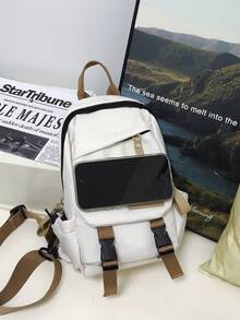 Men's Fashionable And Casual Versatile Nylon Chest Bag, Suitable For Campus, University, Outdoor, And Street Use - White - View 5