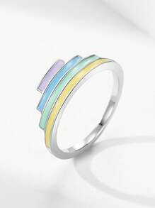 1pc 925 Sterling Silver Unique Fashion Rainbow Color Enamel Geometric Finger Ring For Women Pride Month Fine Jewelry Gift