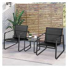 3 Pieces Patio Bistro Furniture Set With Glass Top Table Garden Deck Black - Multicolor - View 1