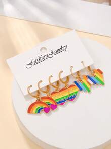 6pcs/Set Pride Month Earrings, Fashionable LGBT Rainbow Heart Shaped Earrings Set, Suitable For Men And Women, Great Gift For Friends And Girlfriends, Holiday Present