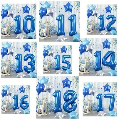 优雅的蓝色和粉色生日气球套装 - 40 英寸海军蓝和粉色数字聚酯薄膜气球，带银色星星装饰，适合男士和女士派对 - 多用途庆祝装饰，适合所有季节，生日派对、毕业典礼、周年纪念、拍照的生日气球
