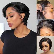Pixie Cut Wigs Human Hair 13x4 Short Pixie Cut Lace Front Wig For Women Transparent Frontal Wig Layered Straight Bob Glueless Wigs Pre Plucked With Baby Hair Brazilian Virgin Hair