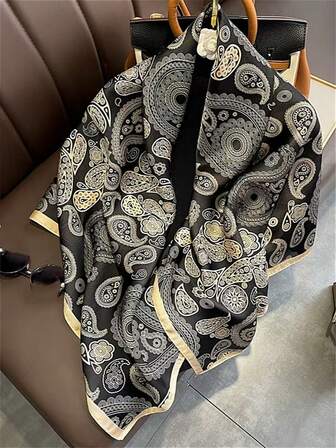 1 件女士缎面光滑腰果图案印花大围巾，适合日常、旅行、度假