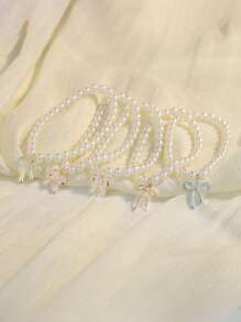 1 pieza Elegante y de moda brazalete con lazo con perla artificial en forma de corazón, adecuado para uso diario o boda