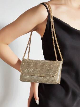 迷人闪光闪亮、奢华、闪亮迷你时尚银色水钻装饰女士晚宴单肩包晚宴包、晚宴包，适合派对女孩、女士、新娘，非常适合派对、婚礼、舞会、晚宴/宴会