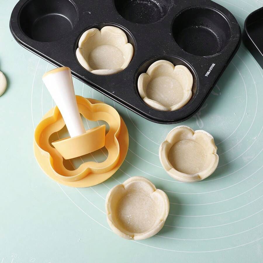6 件圆形饼干模具 2 件，花形糕点模具和挞压模套装 - 非常适合烘焙挞、饼干和饼干 - 厨房小工具和配件 8 件饼干模具套装，生日饼干模具 - 黃色單一壓模 - 查看 1