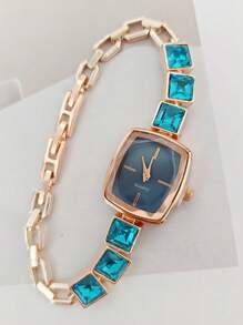 Neue Damen Uhr mit eingearbeiteten Zirkonia, elegantes quadratisches Zifferblatt, Legierung Quarzwerk, Mode Armband aus Stahl mit Strass, Damen Armbanduhr