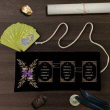 1pc Floral Lunar Snake Tarot Cards Storage Bag With Divination Tools - Black Polyester Fiber Gift Pouch, Suitable For Witchcraft, Astrology Supplies, And Holiday Parties