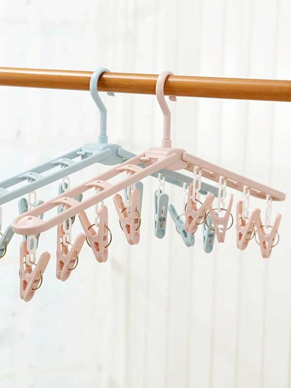 1pc Collapsible Hanging Clothes Drying Rack With Clothespins, Multi-Functional, Suitable For Travel & Back To School, Foldable For Storage