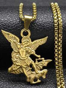 SAINT MICHAEL PROTECT US Archangel Stainless Steel Pendant Necklace For Women Men Gold Color Necklace Choker