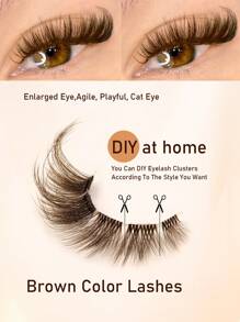 DIY Brown Color Cat Eye Eyelashes 5 Pairs Clear Band Fox Eye Lashes Brown False Eyelashes Faux Mink Lashes Cross Fluffy Strip False Lashes Reusable Natural Look Eyelashes Lash Extension Makeup Individual Eyelashes