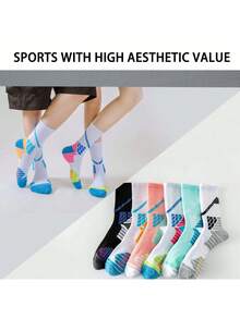 1/2/6 Pairs Women Professional Cycling/Sports Socks, Thick Terry Sole For Running, Workout, Calf-Length Mid Tube Socks - Multicolor - View 10