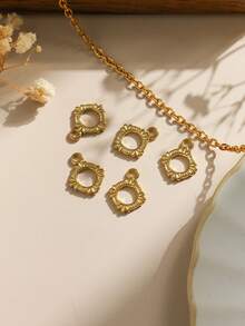 3pcs/Pack Stainless Steel Geometric Floral Hollow Round Charm Accessories, Multi-Use - TP0779 - View 3