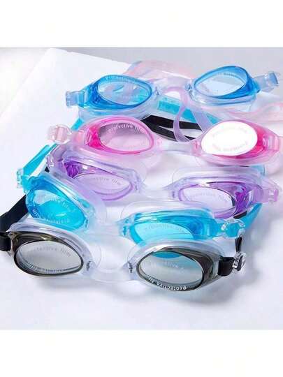 Set de 3 gafas de natación con lentes de PC avanzadas, con doble junta de sellado, correa elástica de silicona, ajuste cómodo, impermeables, adecuadas tanto para hombres como para mujeres. Incluye un par de tapones para los oídos para protegerlos de la entrada de agua.