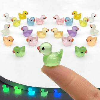 30 pièces/60 pièces Petits canards en résine luminescents, petits canards colorés, ornement miniature de canards, petites figurines de canards décoratifs pour maison de poupée DIY