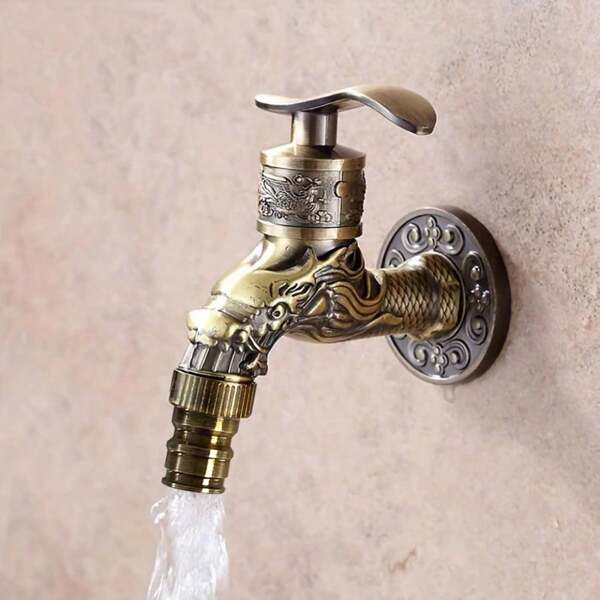 Vintage Antique Brass Wall Mounted Garden Tap Kitchen Bathroom Outdoor