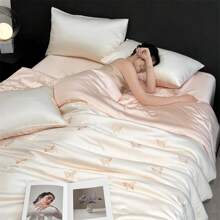 1-delige luxe zomerquiltset - zachte polyestervezel, wit perzikkleurig vlinderborduurwerk, perfecte zomernacht, zomerquilt | elegant beddengoed | gladde textuur