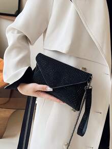 New Small Envelope Bag, Fashionable Women Handbag With Minimalist Solid Color Design - Black - View 2