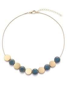 1pc Handmade Geometric Ceramic & Metal Beaded Necklace With Elastic Rope Chain, Inspired By Ins-Style - Dot Blue Ceramic NK - View 4