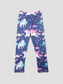 1pc Girls Unicorn & Dinosaur Print Nine-Minute Tight Leggings, Spring/Summer - Multicolor - View 24