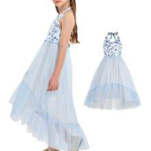 Little Girls' Ruffled Tulle Summer Dress With Floral Print Garden Parties
