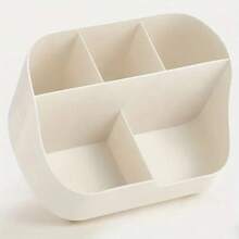 1pc Large Capacity Minimalist Solid Beige 5 Grid Desktop Storage Box, Made Of Other Material, For Desktop Use