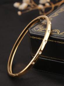1pc 18K Gold-Plated Stainless Steel 8-Pointed Star Inlaid Cubic Zirconia Cuff Bracelet, Elegant & Fashionable, Versatile For Women's Daily Wear, Party, Gift For Girlfriend Or Best Friend
