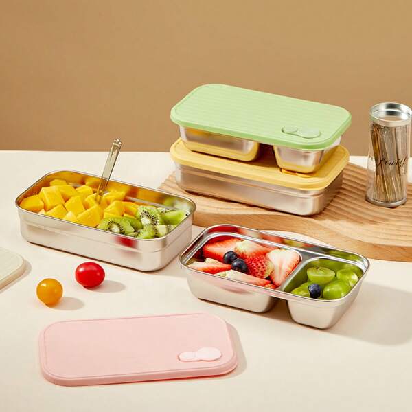 1pc 600/650/700ml Multifunctional 304 Stainless Steel Bento Lunch Box, Portable Leak Proof Lunch Containers With Lid, Fruit Salad Food Storage Container, Refrigeration & Dishwasher Allowable, Fresh-Keeping Box, Suitable For Student And Adult Use In Home, School, Dorm, Office, Outdoor Camping, Picnic, Travel, Back To School