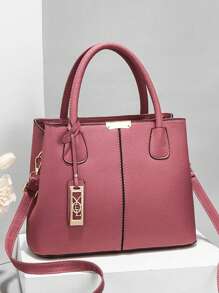 Minimalist Solid Color Women Handbag, Elegant Ladies Dual Handle Shoulder Tote Bag, Fashion Female Work Bag Crossbody Commuter Bag, Pendant Decor Classic Top Handle Shoulder Bag, Mother's Day Gift Suitable For Business Trip/Commute/Work/Office