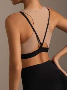 1pc Women's Solid Color Comfortable Sports Bra With Open Back Design