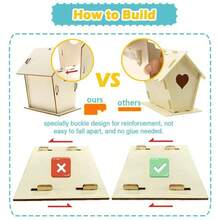 2 件套 DIY 鸟屋套件木制工艺品艺术 DIY 建造和绘画（包括油漆和刷子）适用于庭院装饰生日礼物圣诞礼物 - 彩色 - 查看 8