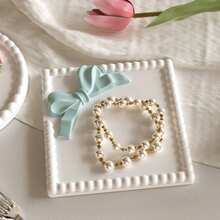 1PC Square & Round Bow Bubble Bead Coaster Mold - Aesthetic Scented Platter/Jewelry Tray Silicone Casting Mold For Resin Art - Transparent White - View 3