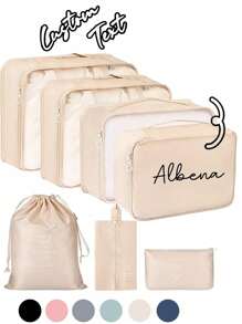 Personalized Name Travel Storage Bag, 7pcs/Set Travel Storage Bag, Suitable For Suitcases, Lightweight Luggage Packing Organizer, Travel Shoe Storage Bag, Portable Waterproof Shoe Packing Bag Storage Bags Of Various Sizes, Suitable For Travel Accessories, Suitcases