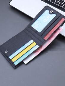 1pc Ultra-Thin Canvas Wallet With Gold Letter And Angel Wing Design - Black Zipper Coin Purse, Fashionable Daily Card And Small Change Holder - Black - View 4