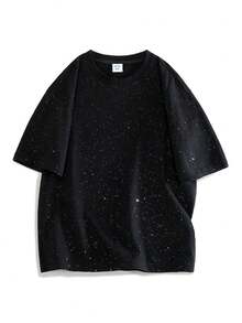 GRDR Męska chłodząca, oddychająca, odprowadzająca wilgoć, błyszcząca koszulka z krótkim rękawem i nadrukiem w gwiazdy - Czarne - Zobacz 9